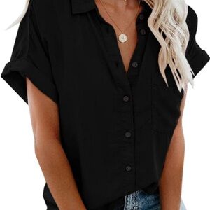 Black Women's Button-Down Short Sleeve Shirt